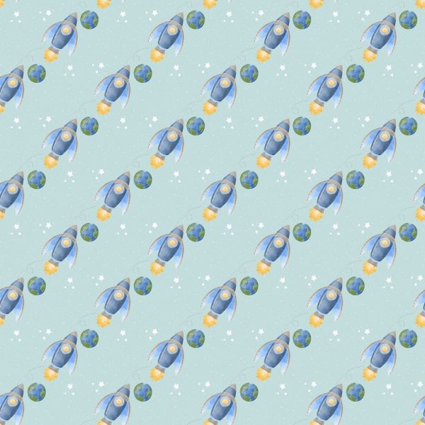 Dreams of Outerspace Rocket Ships and Earth Fabric - Blue Online now
