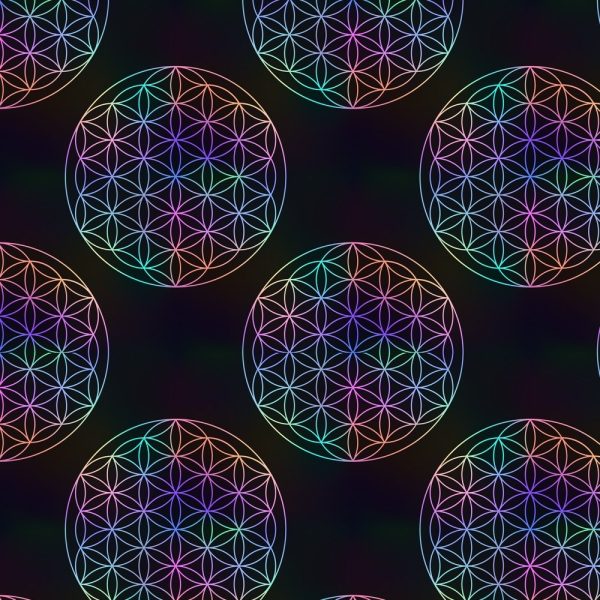 Colorful Flower Of Life Fabric - Black Hot on Sale