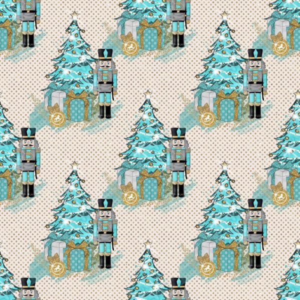 Elegant Nutcracker Next to Tree Dots Fabric - Tan Discount