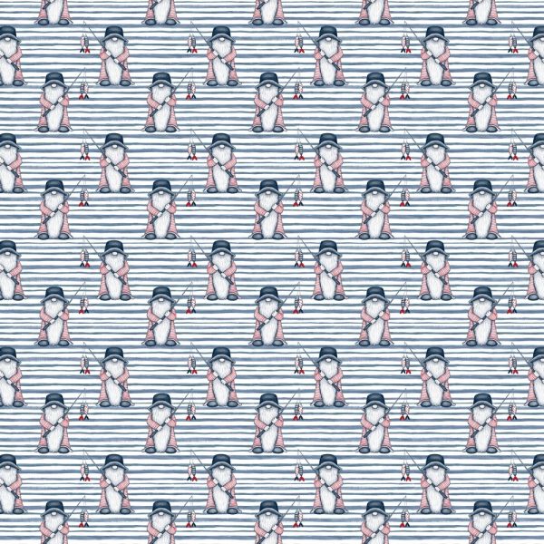 Fishermen Gnome Stripe Fabric - Navy For Sale